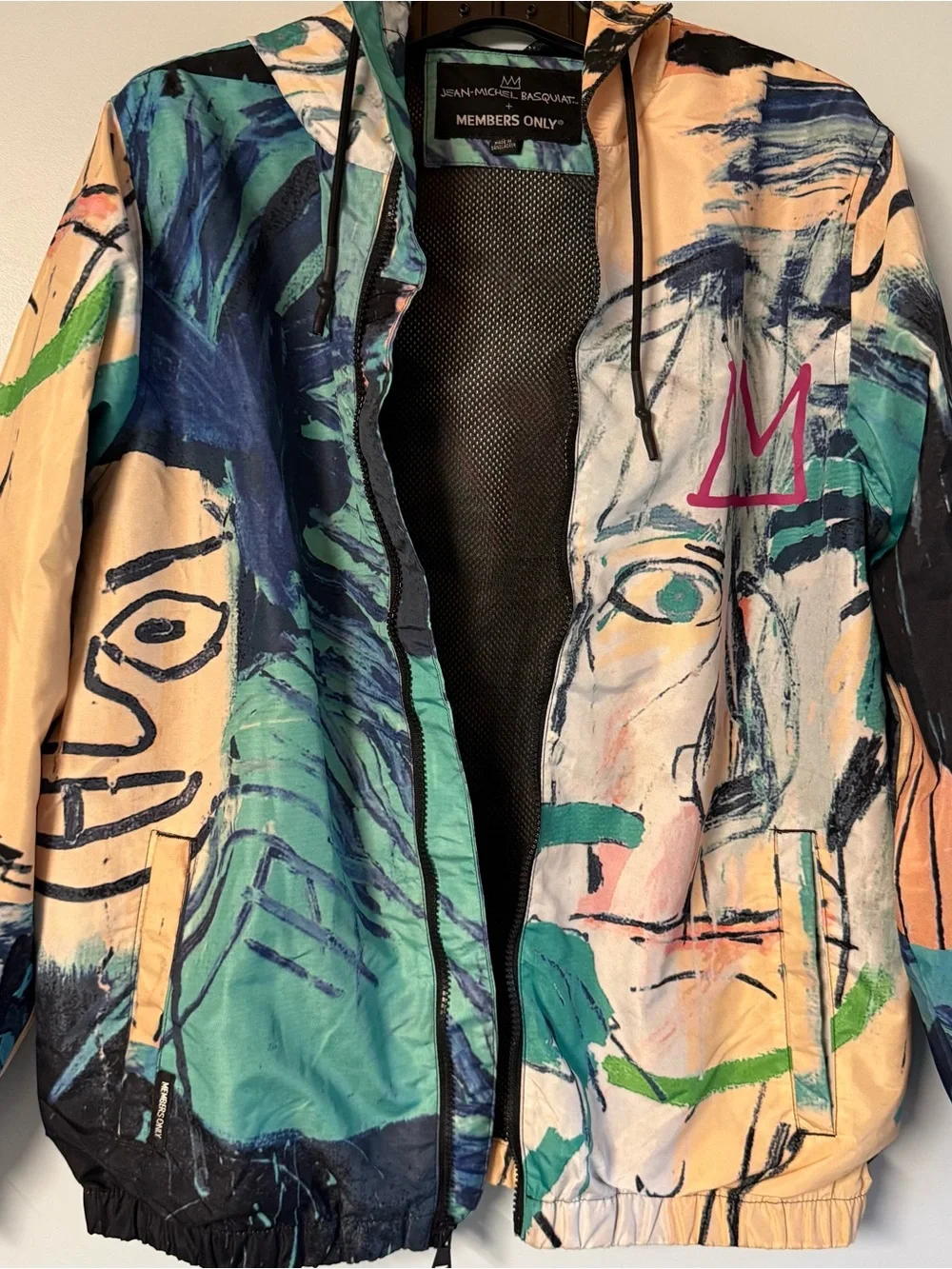 Members Only Multicolor Basquiat-Inspired Graphic Windbreaker